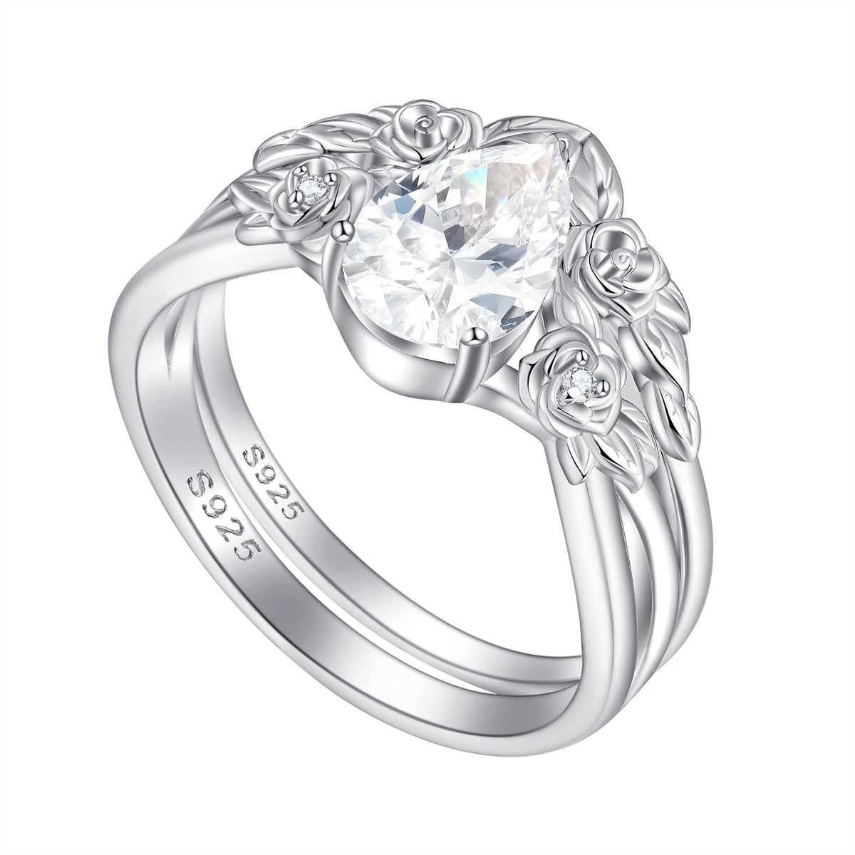 1.5CT Moissanite Flower Teardrop Ring Set