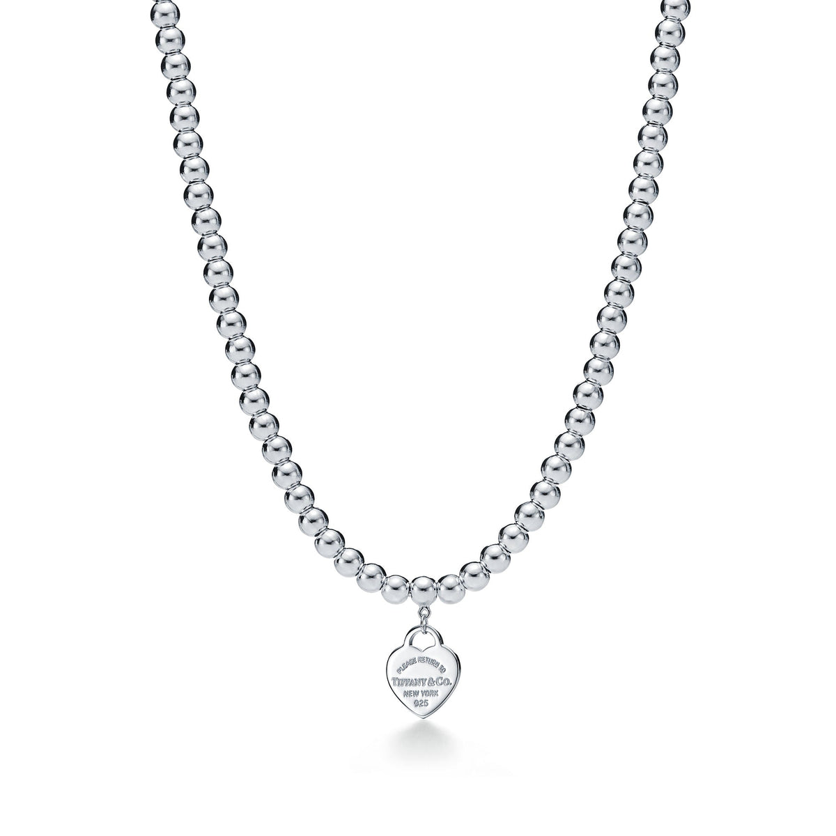 Tiffany Return to Tiffany Tiffany Blue Heart Tag Bead Necklace in Silver