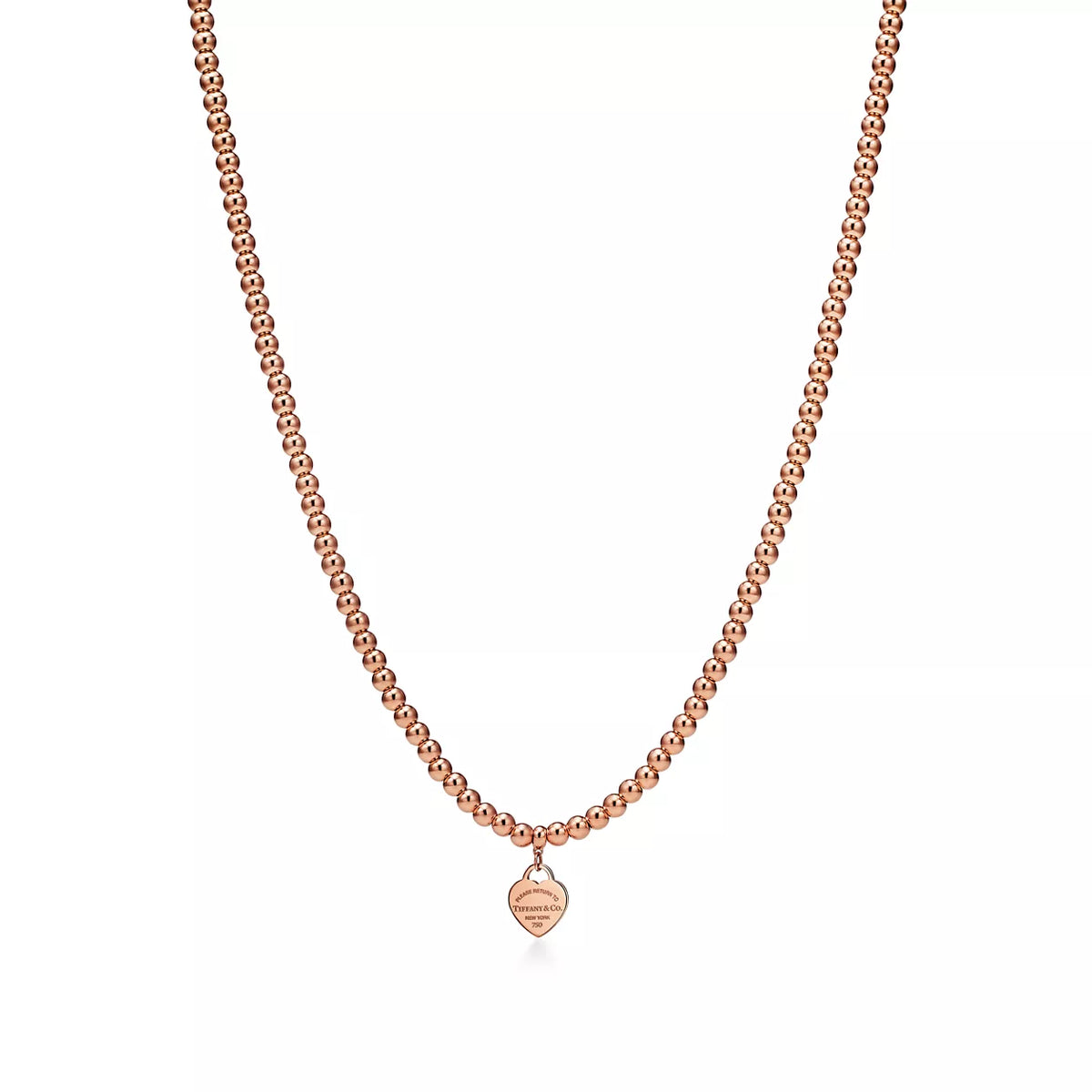 Tiffany Return to Tiffany Heart Tag Bead Necklace in Yellow Gold, Mini